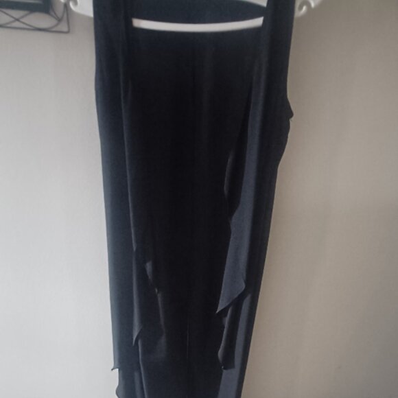 Long Sheer Black Duster Vest Camino Large Slit Slanted Angled Sides Cape Med - Picture 1 of 4